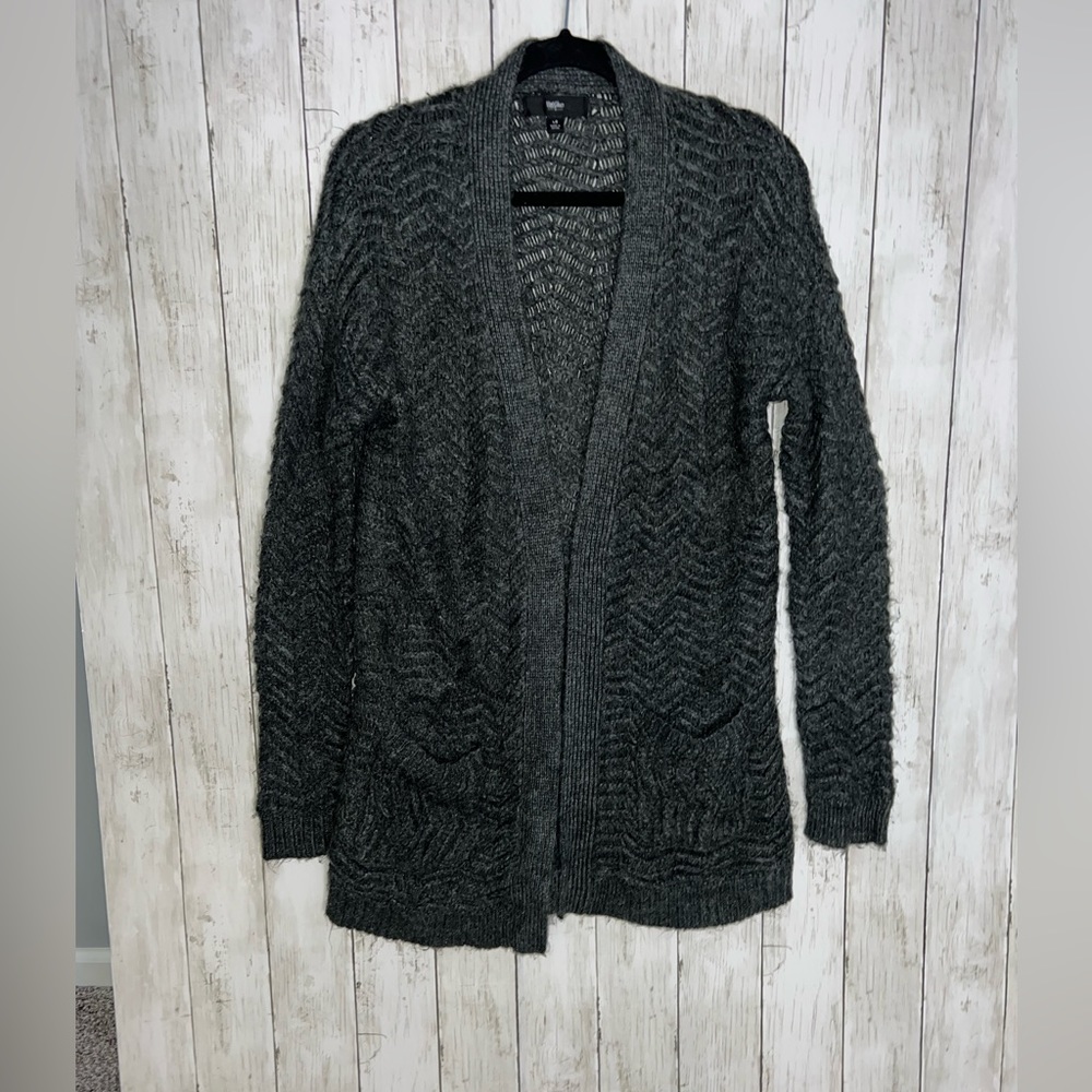 Mossimo Long Sleeve Knit Long Cardigan Charcoal Gray Size Large Pockets